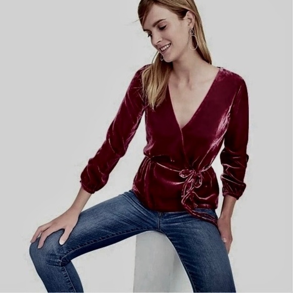 J. CREW Faux-Wrap Top in Drapey Velvet Belted Peplum Blouse Holidays Party 4 - Picture 1 of 16
